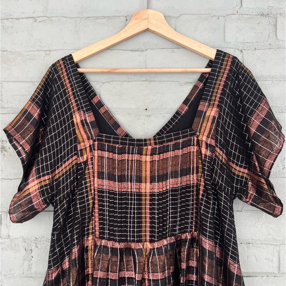 Free People Black and Metallic Bronze Plaid Mini Dress - Picture 8 of 8